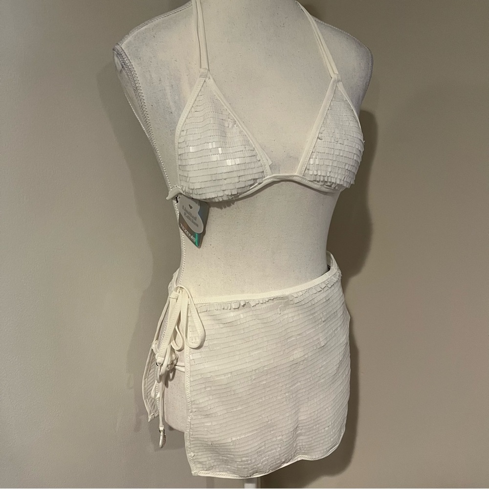 Tezenis White Sequin Bikini Set with Skirt